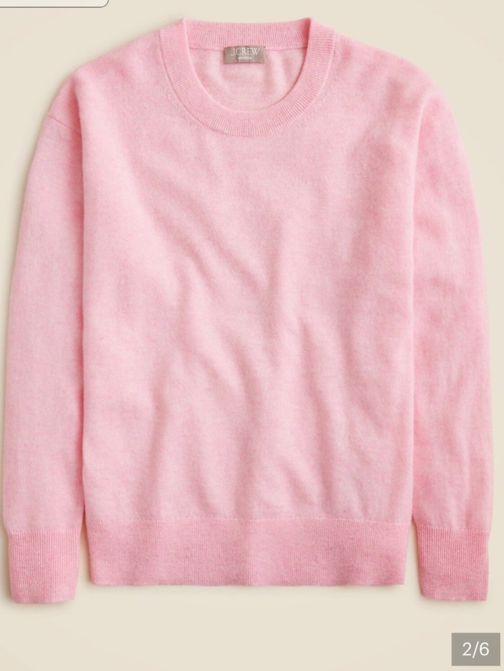 J. Crew, Heather Blush Pink 100% Cashmere Crewneck Sweater, Relaxed Fit, XS